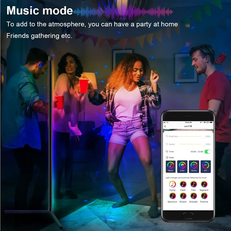 Синхронизация музыки беспроводная умная передача данных App управления современную атмосферу свет штатив уголок постоянный цветная (RGB) светодиодная напольная