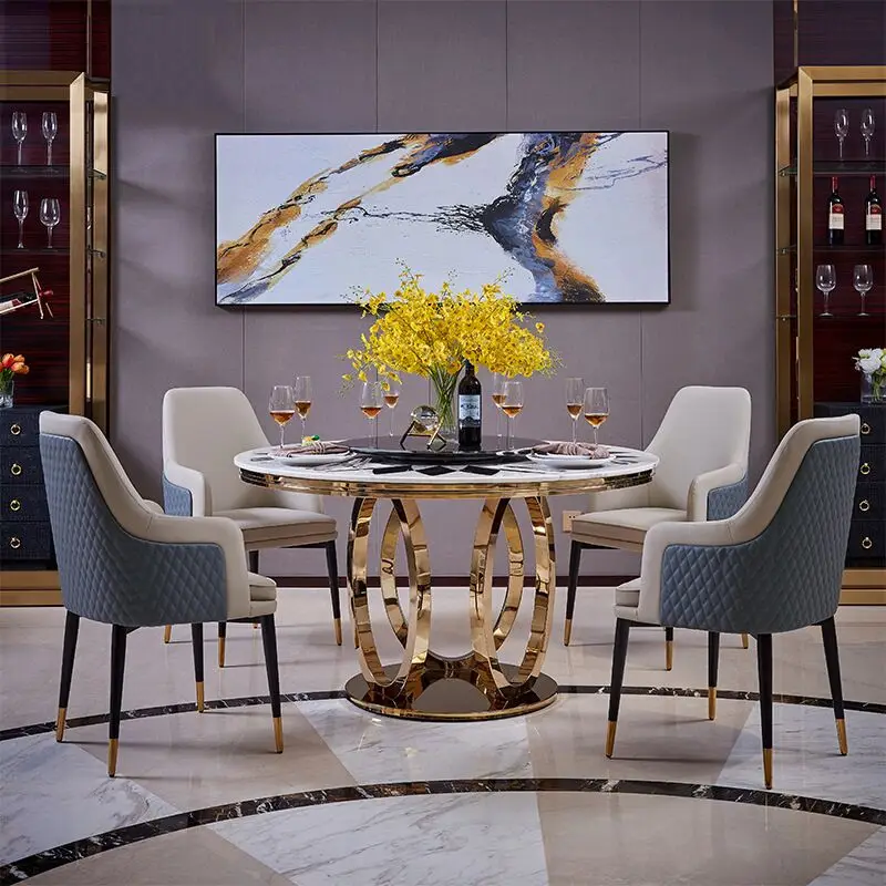 High end wholesale marble dining table and chairs round steel dining table