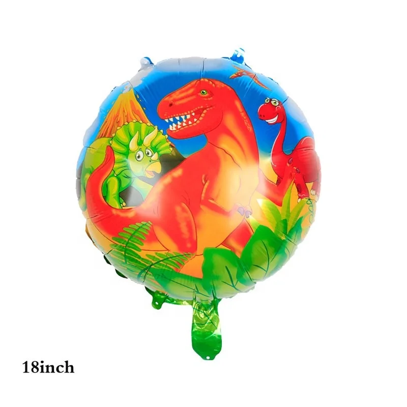 new arrival 18 inches round red green cartoon dinosaur foil helium balloons for happy birthday party decoration