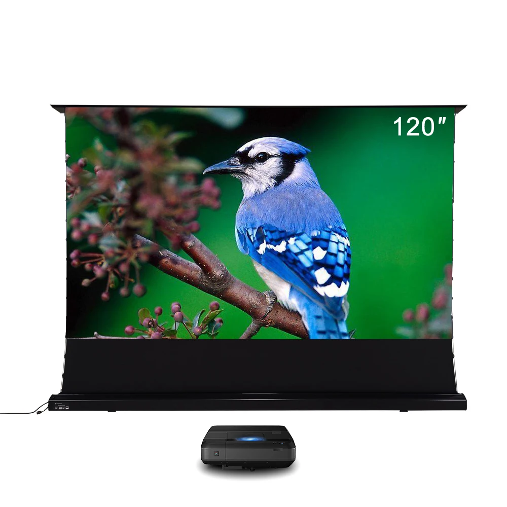 120 inch PET Crystal  UST ALR  Electric Floor Rising Mobile HD Projection Screen for Home Cinema