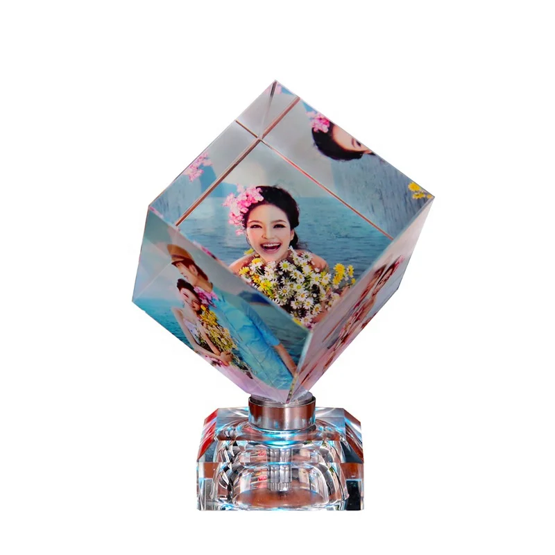 
Fashion Personality Sublimation Glass Photo Frame Rotatable Cube Glow Glass Photo Frame 