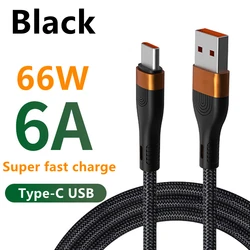 6A 66W USB Type C Cable For Huawei Mate 40 Pro Samsung Xiaomi 5A Fast Charging USB-C USB C Charger 90 Degree Cable Data Cord 6A