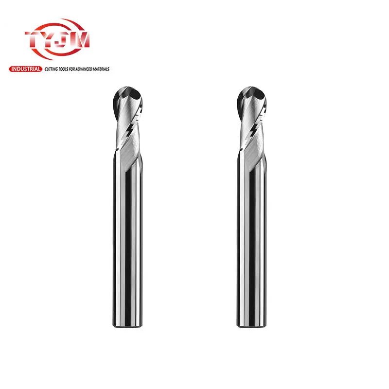Carbide  2 Flute Carbide Spiral Tapered Ball Nose End Mill tungsten steel uncoated ball milling for non-ferrous metal processing