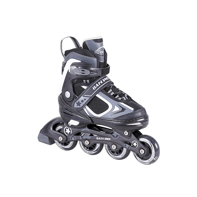 Durable Adjustable Full Protection for Beginner Kids Flashing Roller LED Light 4 Shiny Wheels Black Blue Inline Skate Shoes