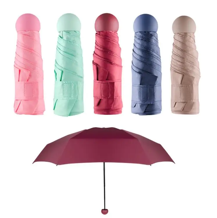 19 inch Custom mini umbrella with logo printing 5 fold umbrella Capsule pocket Portable compact small umbrella