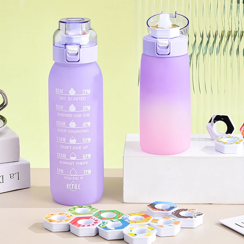 Новые бутылки для воды с индивидуальным логотипом Bpa Бесплатная градиентная цветная бутылка фитнеса спорта пластиковая Мотивационная маркером времени