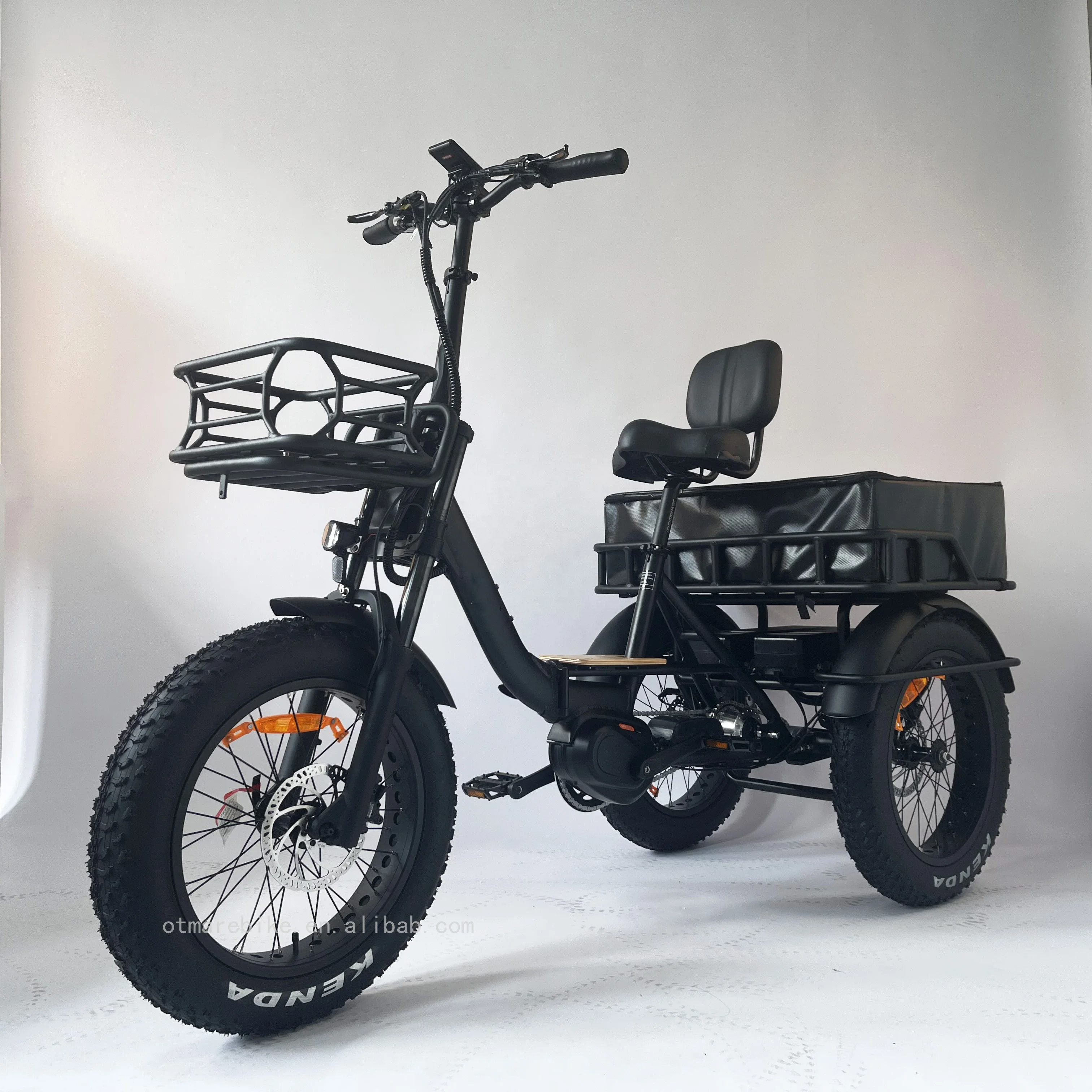 Adult 20inch Cargo Electric Tricycle Mid Drive With Rear Cargo Basket Dual Battery Mountain Etrike Three Wheel Bike