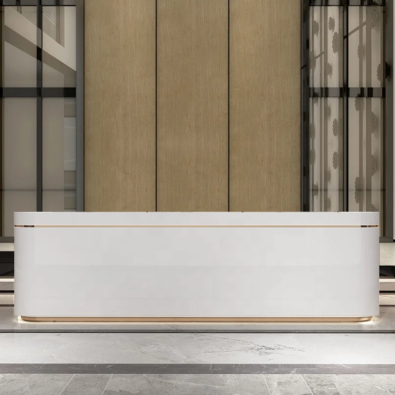 Modern company office reception table design large size wooden white hotel reception desk for salon