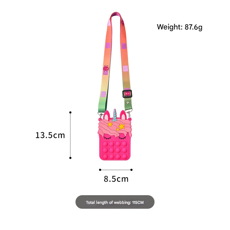 Dream Unicorn Shoulder Bag Girls Gift Toy Fidget Bubble Pop Coin Purse Silicone Crossbody Cosmetic bag  Gift for Toddler
