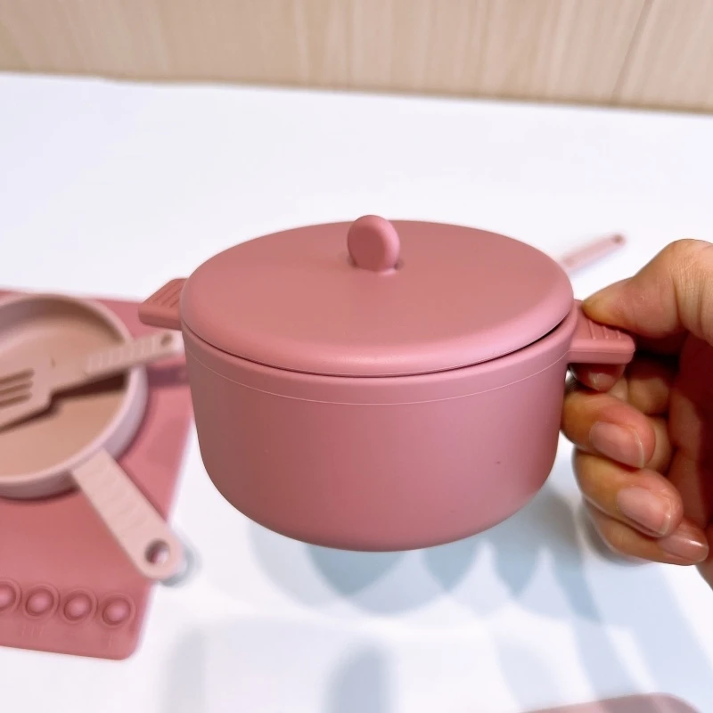 Food-Grade Silicone Kid 14 Pcs Kids Toy Kitchen Accessories Set With Play Pots And Pans Kids Pretend Play Kitchen Toy Set