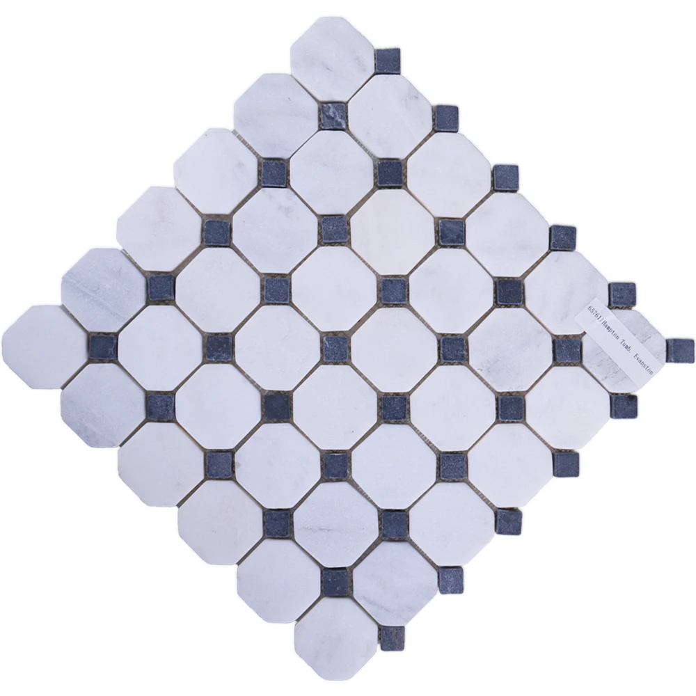 White marble nero marquina waterjet mosaic tile characteristics octagon stone mosaic for bathroom floor decorative wall