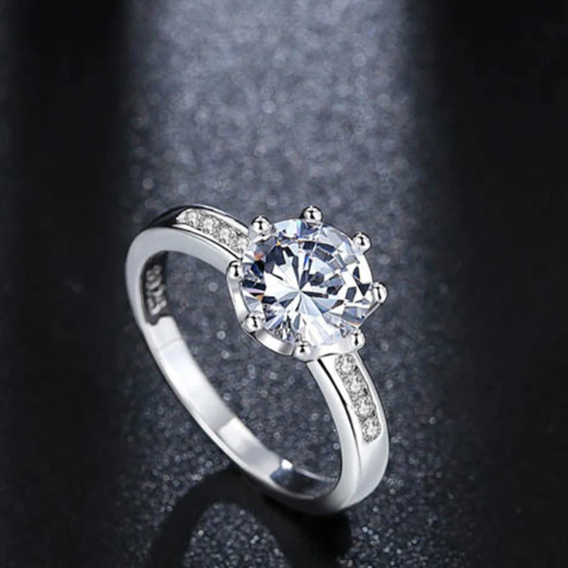 
2021 wholesale custom spot zircon platinum plated ring engraved ring men and women ring halo set 