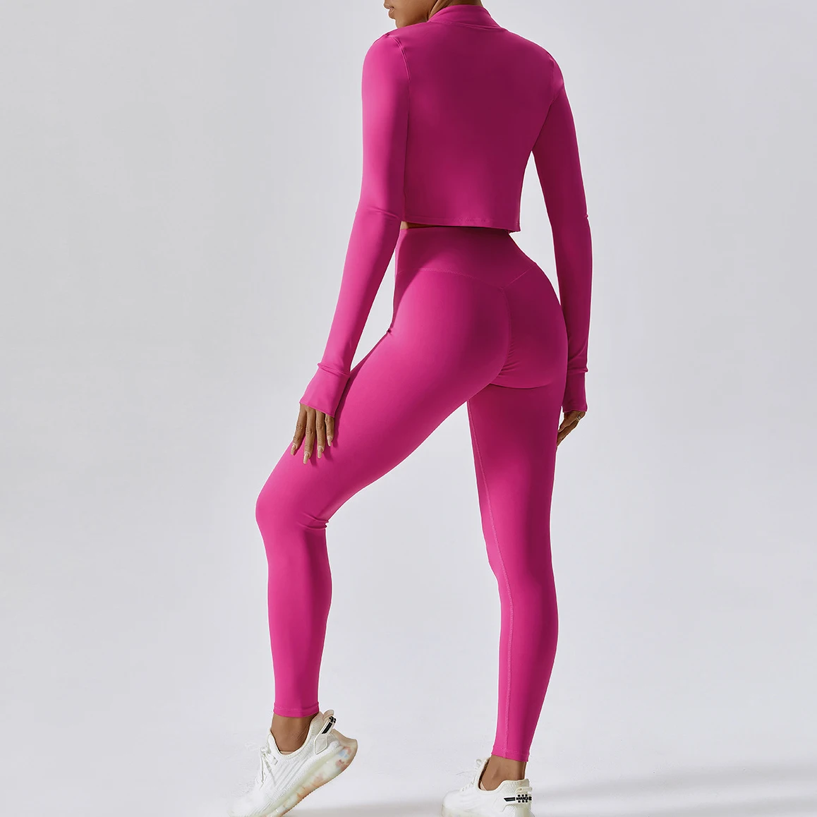 YIYI Naked Feeling Breathable High Stretchy Workout Sets Female Comfortable Gym 3pcs Sets Cropped Gym Jacket 3pcs Sets Girls