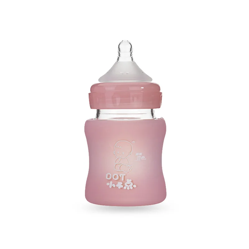 
New product borosilicate glass babies feeding bottles with baby silicone nipple manufactures 
