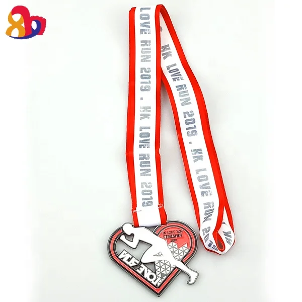 
Zinc alloy heart shape colorful medal ribbon award runners marathon sports medals 