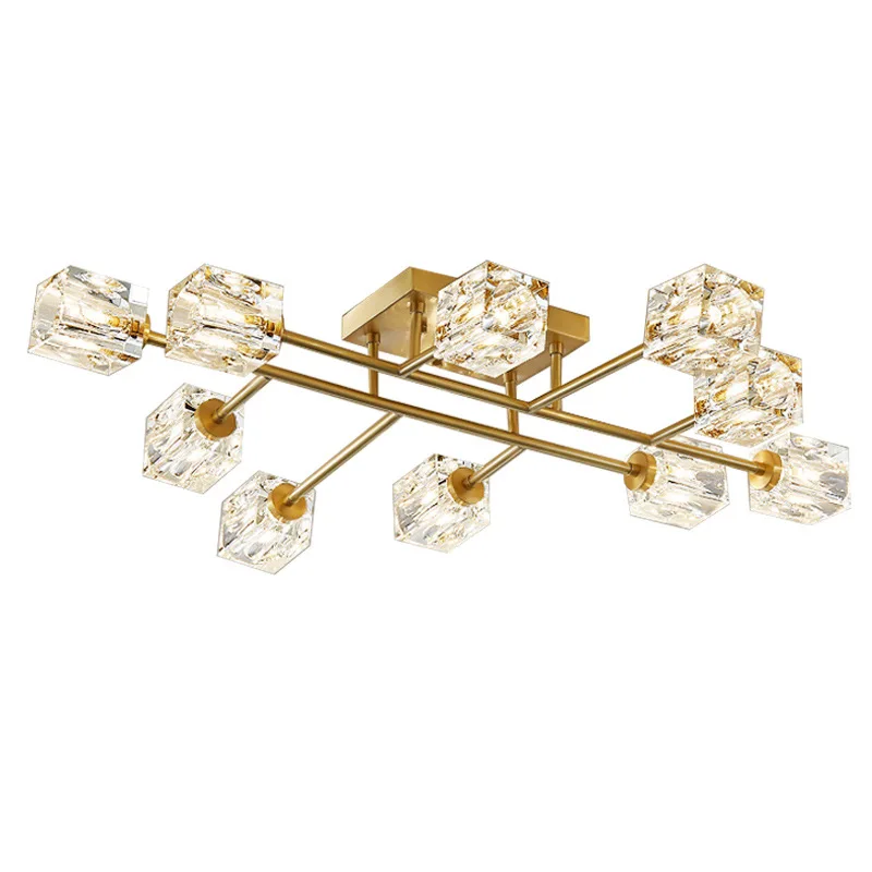 BOKUN Nordic LED Lighting Luxury K9 Crystal Ceiling Lamp Modern Minimalist Style Bedroom Dining Room Copper Chandelier Lamp