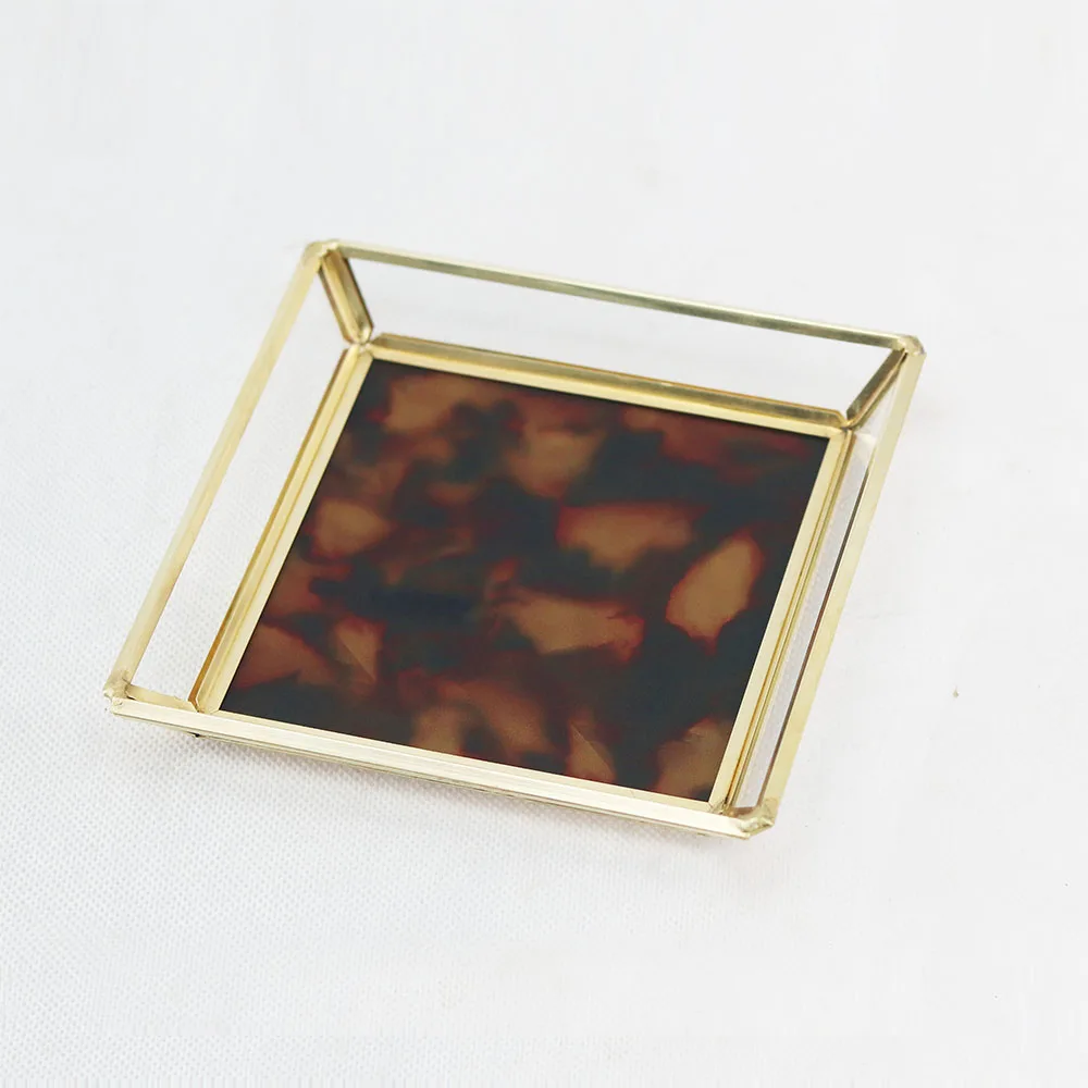 Decorative Rectangle Metal Gold  Glass Vanity Perfume Tray