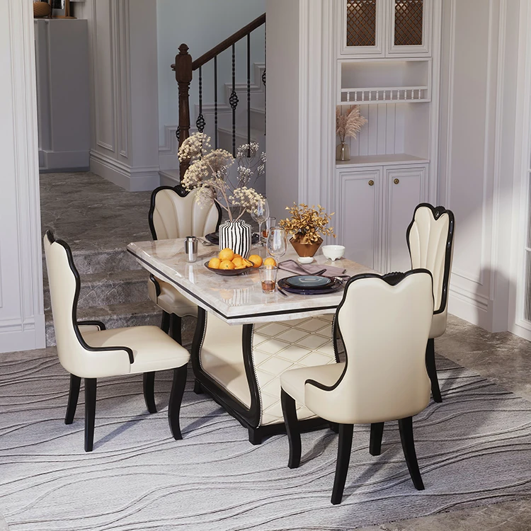 Luxury Rectangular Top Wooden White Dining Table Set Furniture Chairs Set Modern 4 Seats For Dining Room Table