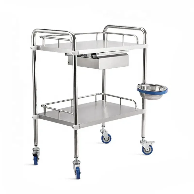 Stainless Steel Hospital Instrument Monitor Trolley Medical Dressing Trolley With Drawer