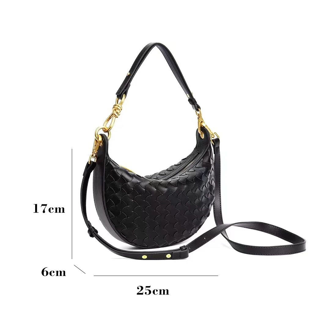 Cowhide Woven Shoulder Bags Lady Purse Handbags Summer Women Saddle Colored Versatile Underarm Crescent Single Straddle