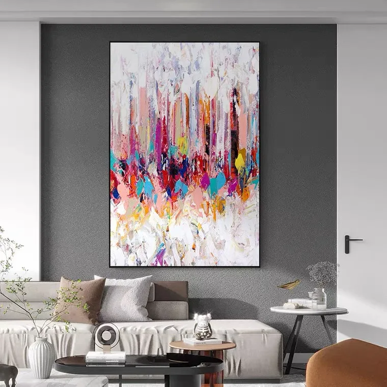 Abstract Colorful Modern Wall Canvas Art Handmade Oil Painting with Heavy Paint for Home Living Room