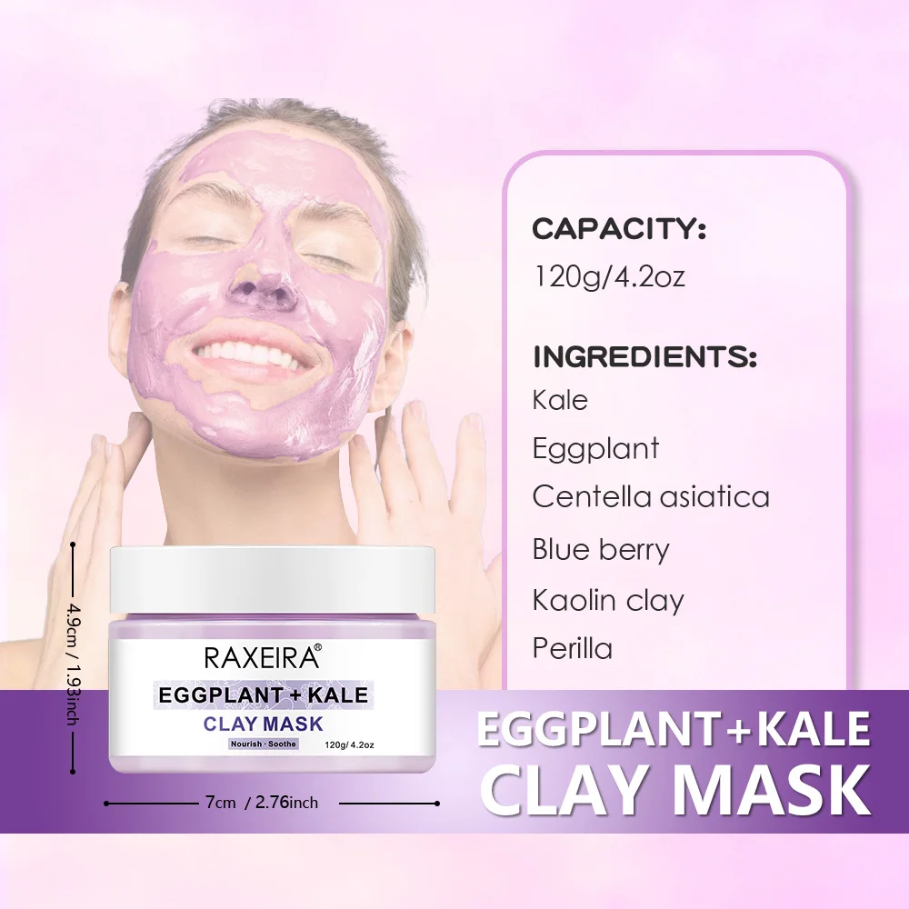 Wholesale Organic Eggplant Kale brightening face mask clay mask for face Pore cleaning