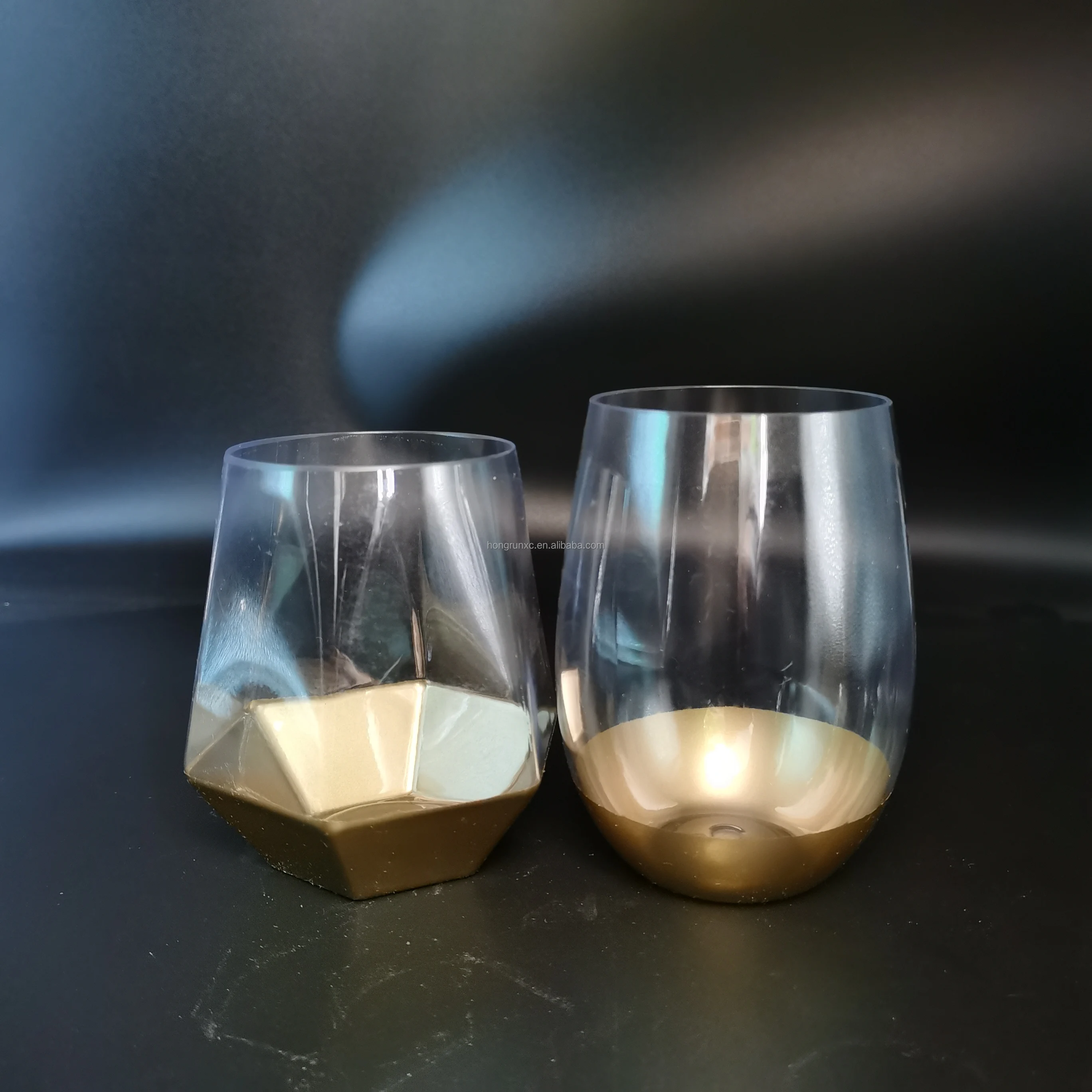 disposable stemless high quality gold rim plastic champagne flutes
