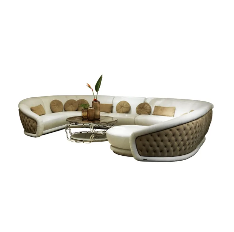 Living Room Circular Couch Curved Half Moon U Shape Sofa Set Tufted Round C Shaped Fabric Sofa Set