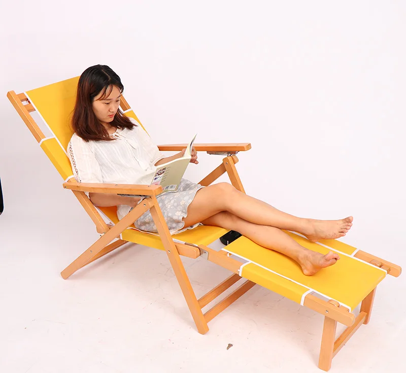 Modern Luxury Single Portable Wood White Fabric Sun Lounger Garden Patio Outdoor Daybed for Pool Beach Beaches