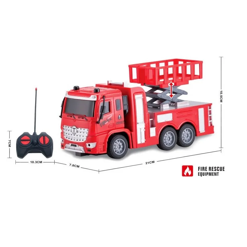 Hot Sale 1:30 4 Channel Simulation Remote Control Fire-fighter Ladder Rescue Fire Truck Toys for Kids