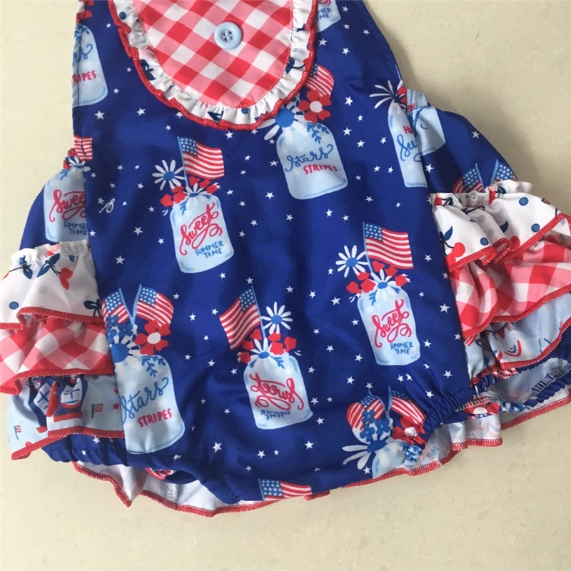 
2020 Popular Sweet Toddler Girls Summer Bubble Outfit Ruffles design Nice Flag Print Girls Summer Bubble 