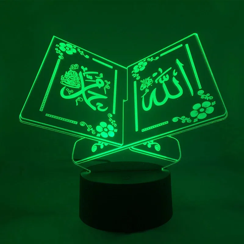 Novelty 3D Visual Islamic Muhammad NightLight LED God Allah Bless Arabic Quotes Table Lamp Bedroom Bedside Light Fixture Decor
