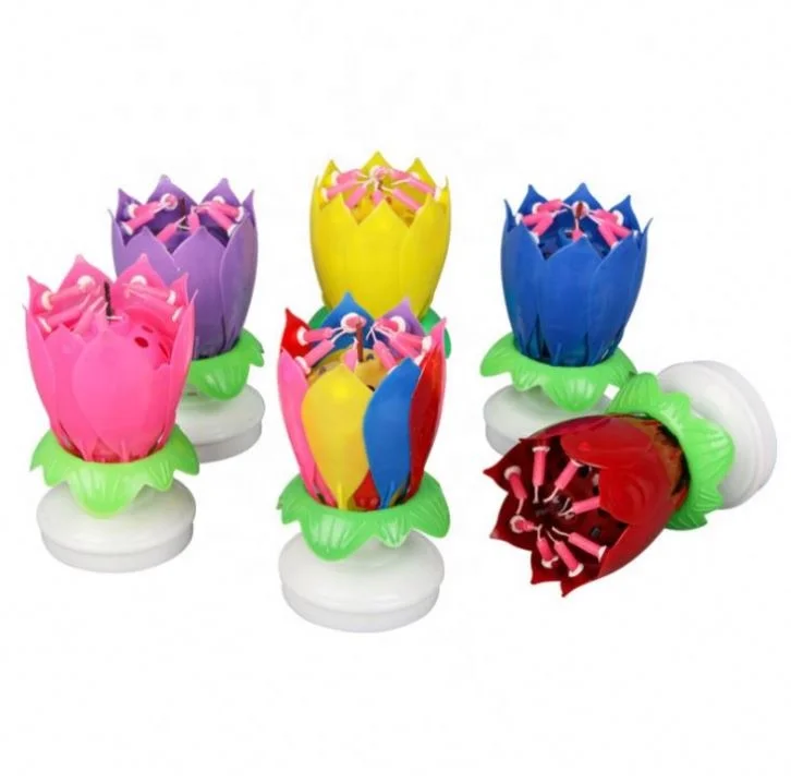 Hot sale Birthday Cake Candle Lotus Blossom Double Music Candle Rotation Flowering Candles
