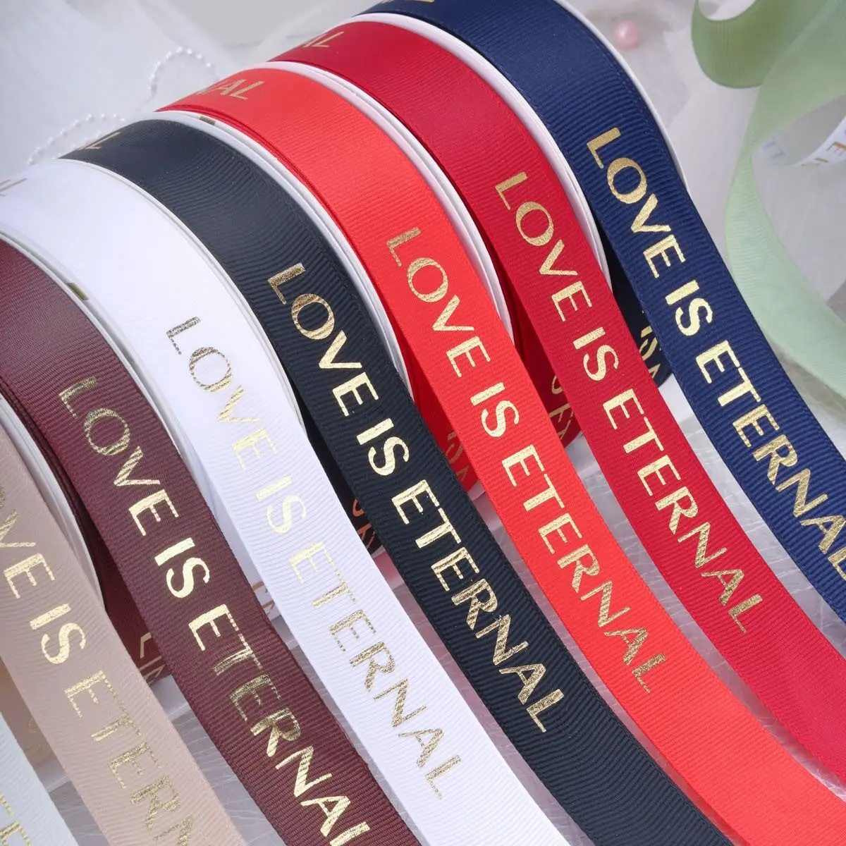 Customised Ribbon Custom Printed Logo Wedding Decoration Gold Logo Black Grosgrain Ribbon ribbed ribbon For Gift