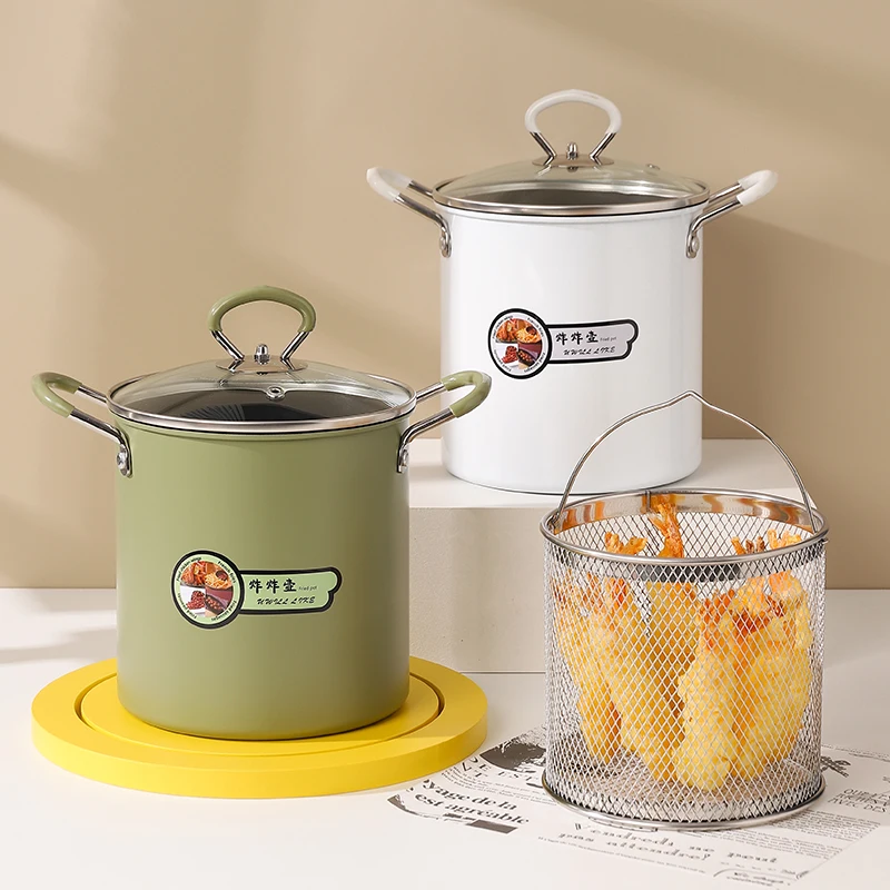 Japanese Style Noodles Boiler Deep Fryer With Filter Non-stick Fried Chicken Potato Chips Tempura Frying Pot Mini Cookware Set