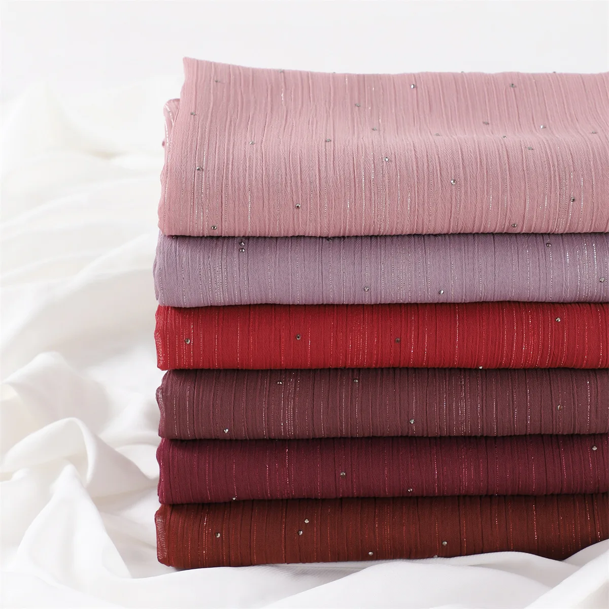 Fashion Factory High Quality Islamic Diamond Sliver Line Crepe Crinkle Chiffon Hijab Muslim Scarf Shawl For Women