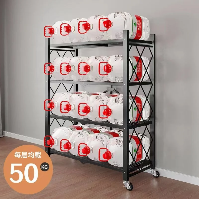 Free installation folding crevice kitchen shelves floor trolley storage living room balcony microwave oven shelves wholesale