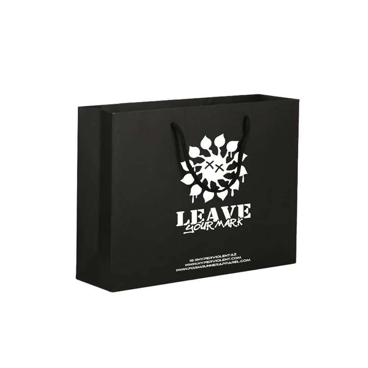 Wholesale custom private logo paper bag shopping clothing packaging bulk black paper bags with handles