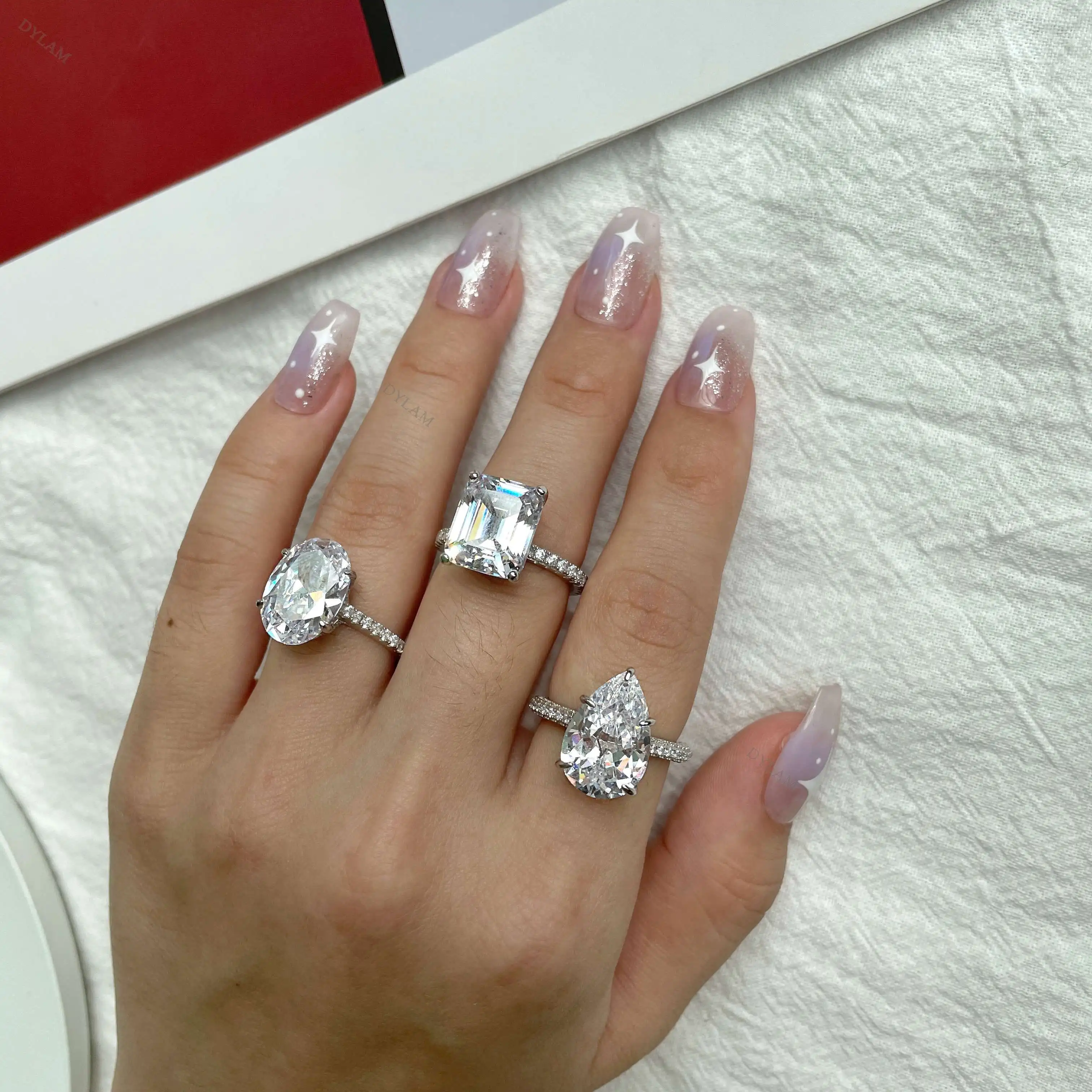 Dylam luxury hot sale engagement new design square cut diamond ring pear shaped wedding 925 silver big stone pear ring