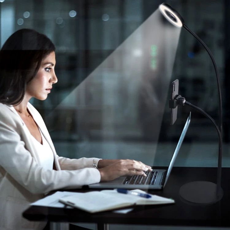 Dimmable LED Studio Camera Ring Light Phone Video Ring Fill Light with Table Stand