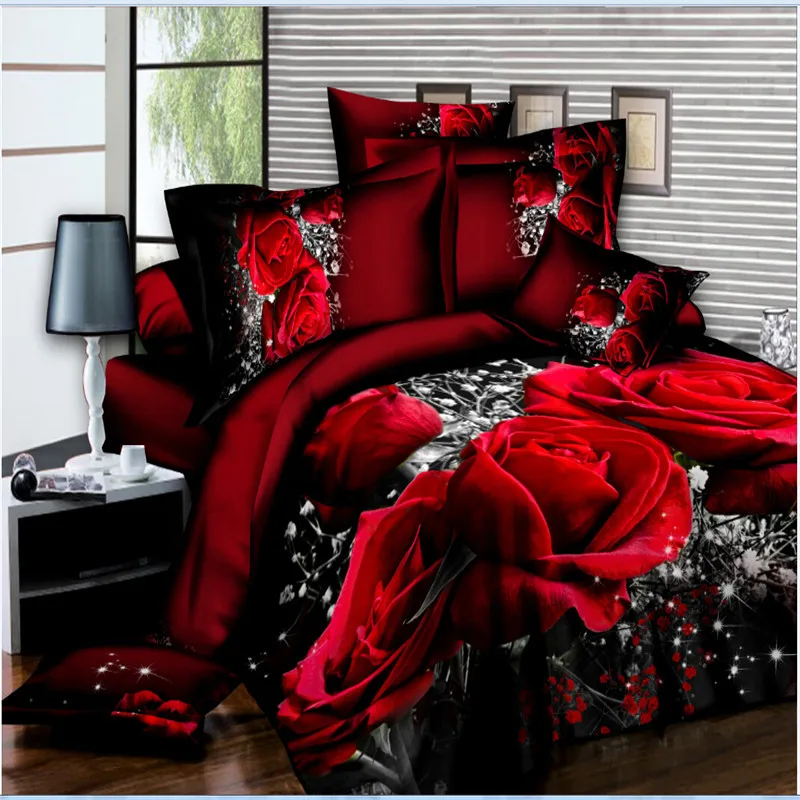 Sample Available Red Color 3D Printed Queen Size Luxury Duvet Cover Bedding Sheets Set