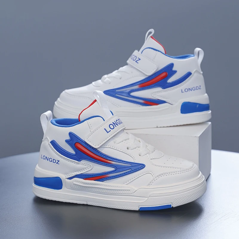 China Factory Direct Supply Boy Girl Teenage High Cut Leather Kids Casual Shoes Classic Design All Seasons Fashion Kids Sneaker