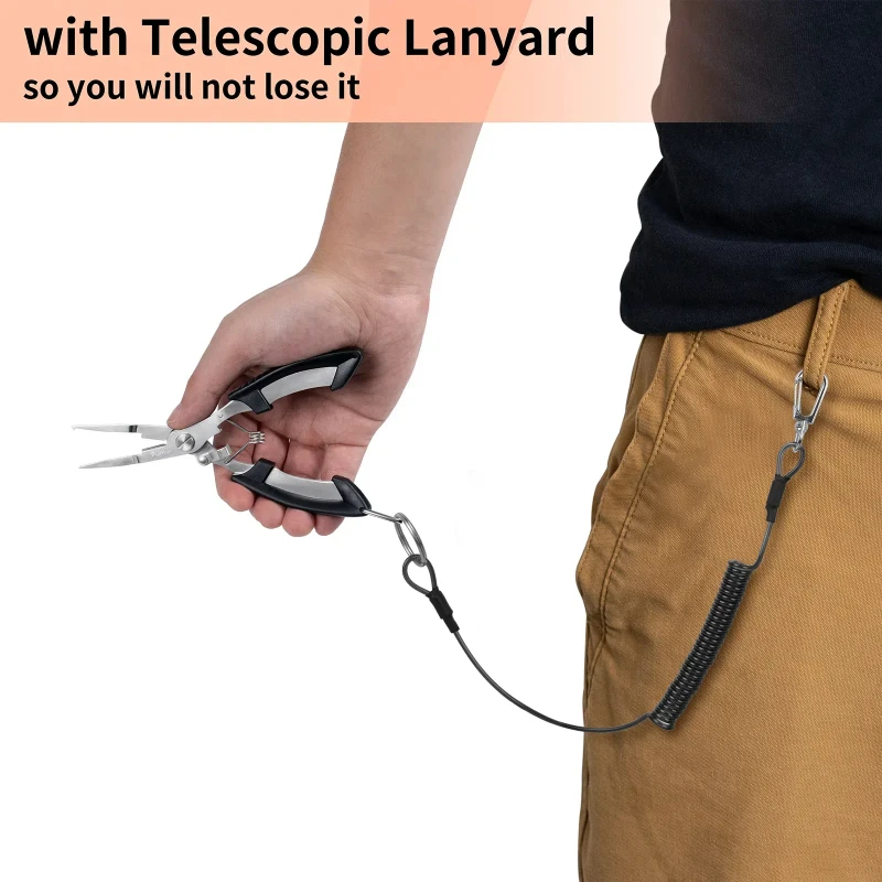 Pullther High Quality Stainless Steel Fishing Open Ring Pliers with Keychain Mountaineering Buckle Fishing Equipment Tackle