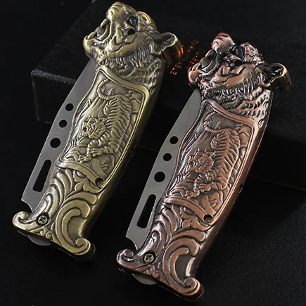 DEBANG 2 in 1 Windproof Cool Metal Tiger & Dragon Lighters  Refillable Butane Cigar Lighters for Smoking with knife