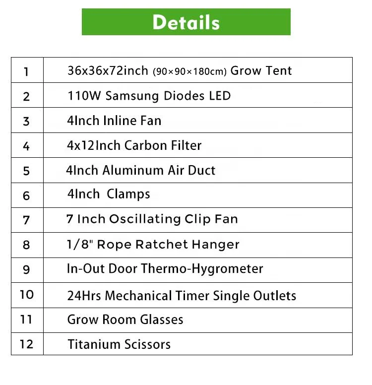 Germany Standard Hydroponic Grow Tent Complete Kit Custom Set With Led Grow Light And Inline Fan