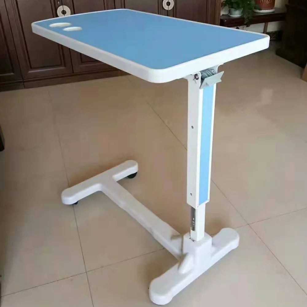 Portable Hospital Bedside Table Plastic Metal Furniture Equipment with Raise/Lower Function for Use with Hospital Beds