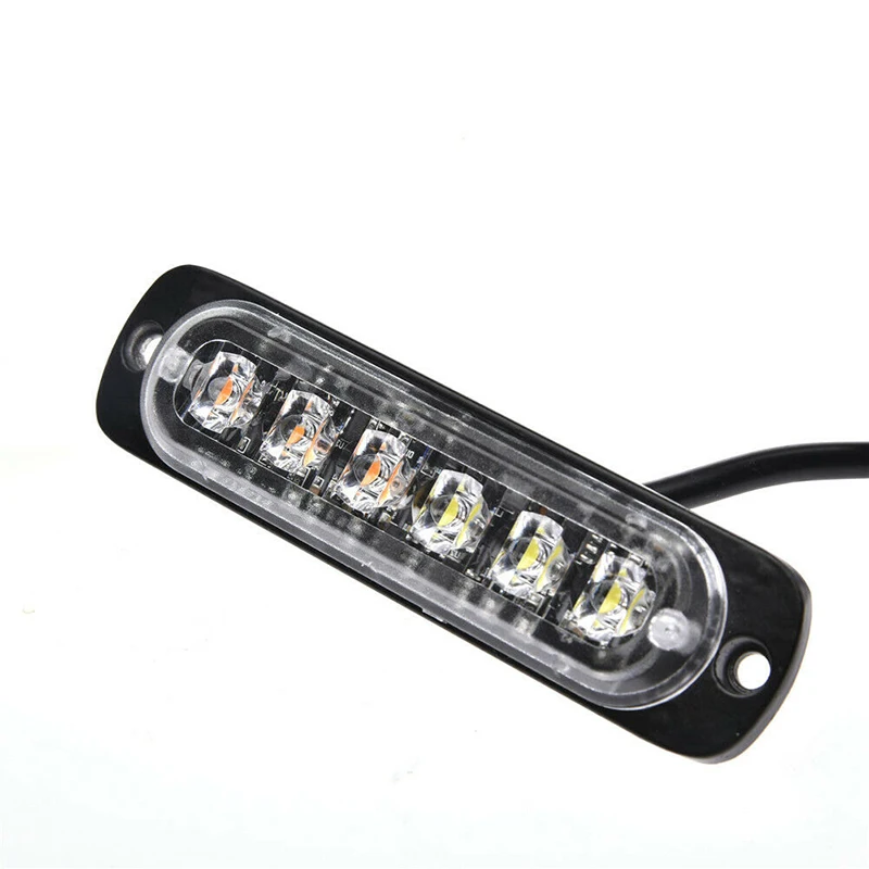 Amber White 6 LED Side Marker Strobe Lights Flash Emergency Warning Hazard Grille Surface Mount Light
