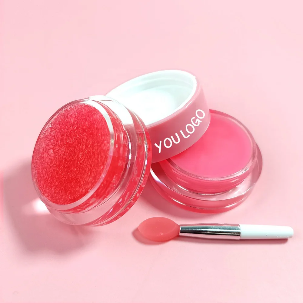 Custom Logo 2 in 1 Vegan Fruit Sugar Lipscrub Exfoliating Smooth Brightening Lip Scrub and Balm Set