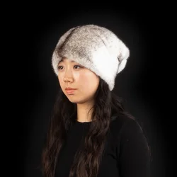 DH IATOYW custom whole pelt women cross mink fur brimless cap winter warm earflap fur hat