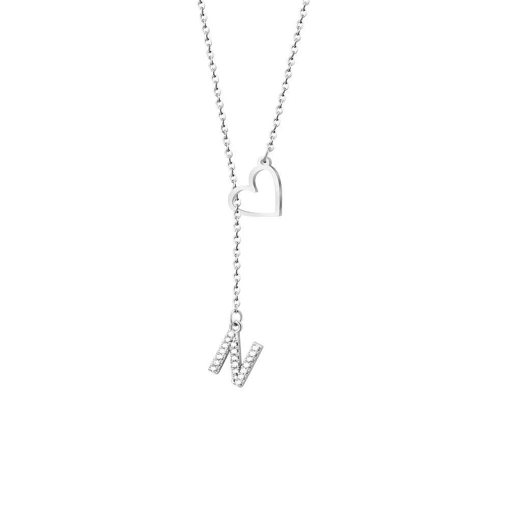 Wholesale Stainless Steel Heart Clavicle Chain New Full Diamond 26 Letter Peach Heart Necklace for Women